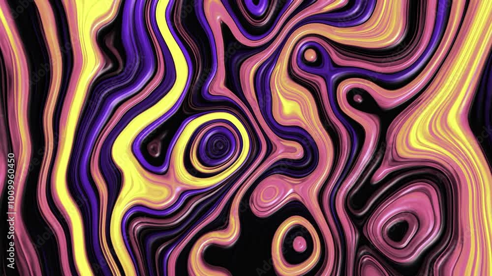 Looped, Animated background of liquid paint with a metallic sheen in retrofuturistic colors. Looped, Animated background of liquid paint with a metallic sheen in retrofuturistic colors.
