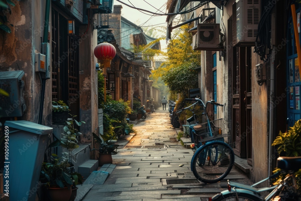 Naklejka premium Street old town in Asia city architecture outdoors.
