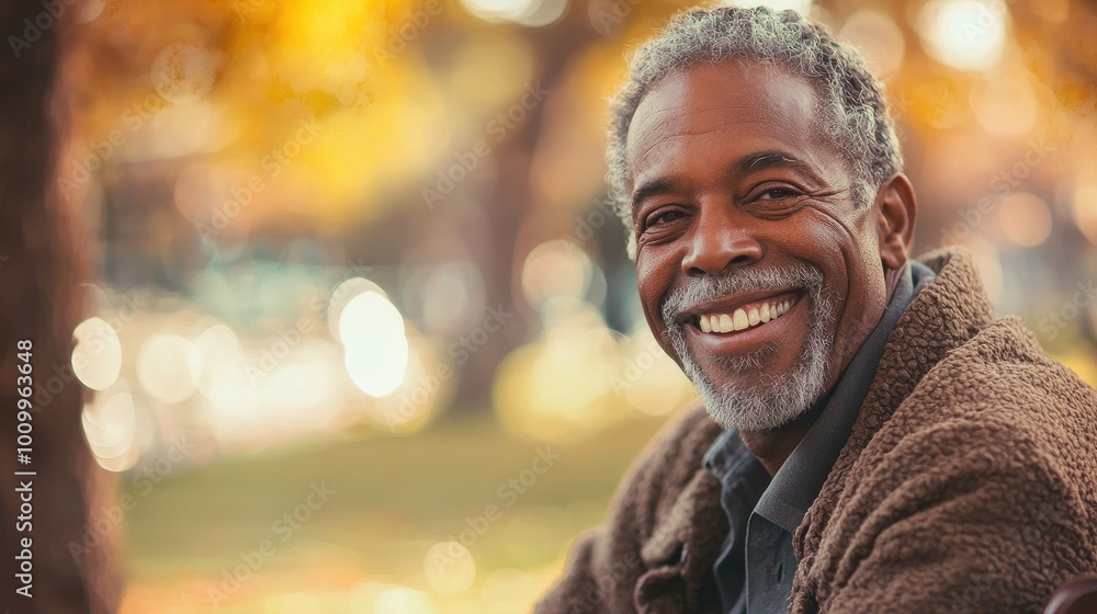 Smiling Man Sitting in Autumn Park Smiling Man Sitting in Autumn Park