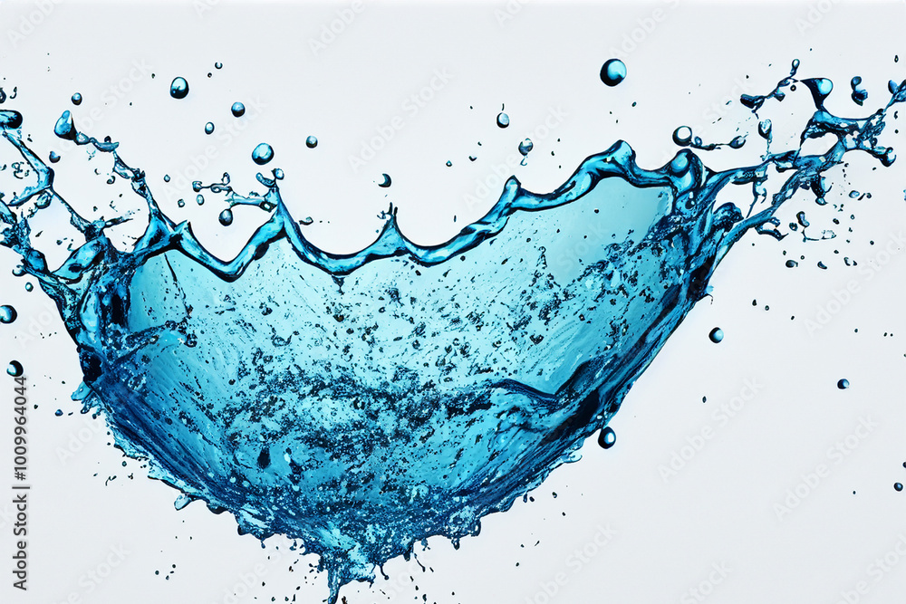 A heart-shaped splash of blue water on a white background with small water droplets. A heart-shaped splash of blue water on a white background with small water droplets.