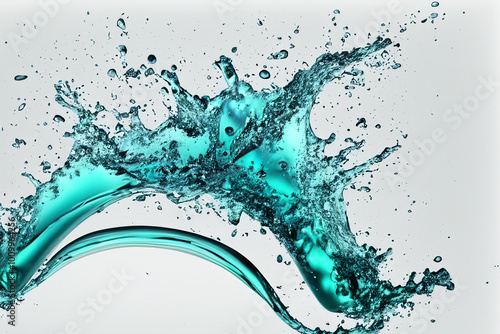 Abstract blue water splash against a white background.