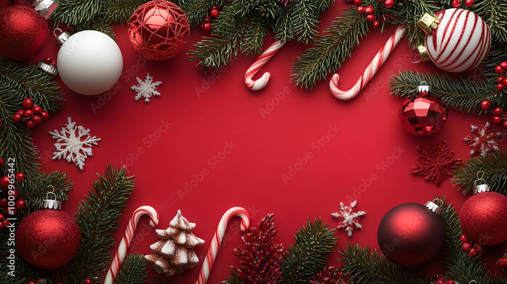 Christmas decorations with candy canes and red ornaments
Christmas decorations with candy canes and red ornaments
