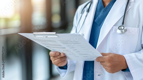 Doctor Reviewing Medical Chart Recognizing the Dedication of Healthcare Professionals