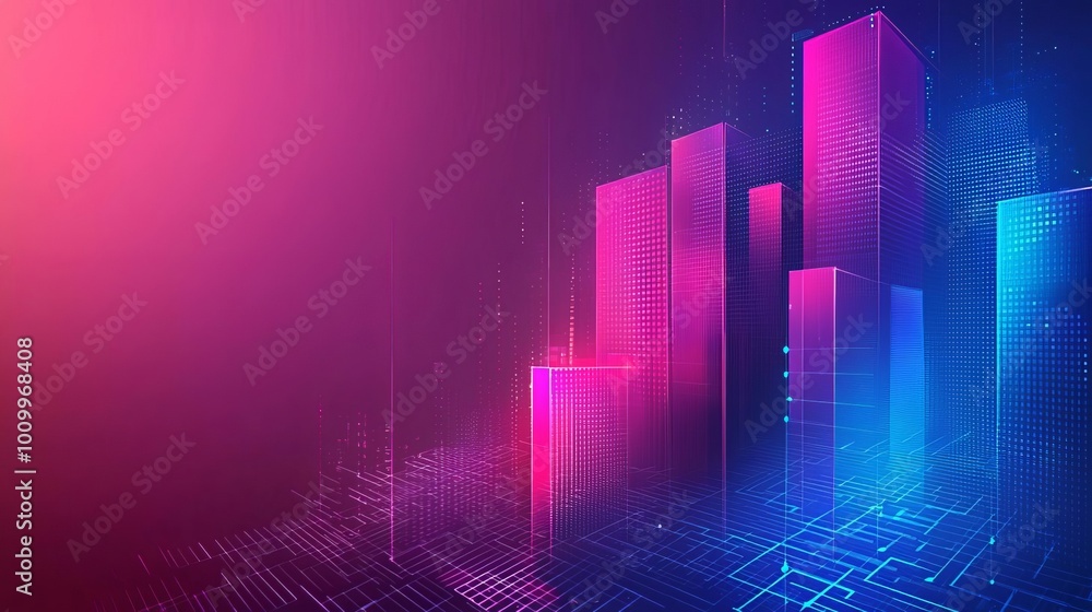 Business Consulting Abstract concept of business growth, geometric shapes, vibrant gradients, neon pink and blue, technology-inspired, minimalist, illustration Business Consulting Abstract concept of business growth, geometric shapes, vibrant gradients, neon pink and blue, technology-inspired, minimalist, illustration