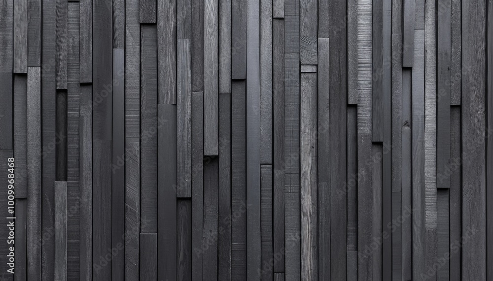 A close-up shot of a dark wood wall with vertical slats of varying widths.