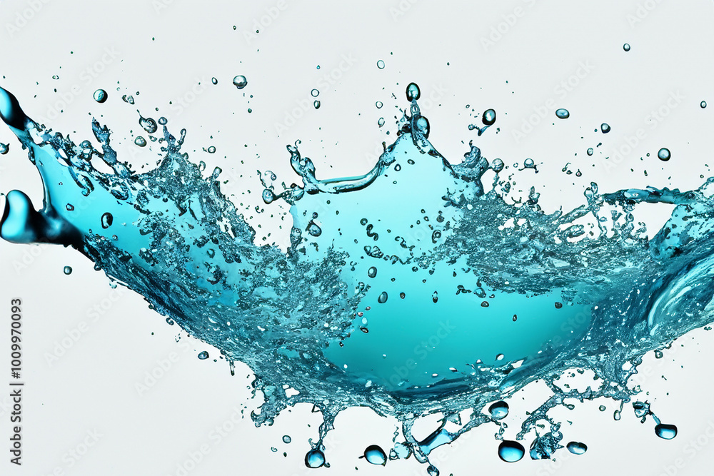 A splash of turquoise water with droplets flying in all directions. A splash of turquoise water with droplets flying in all directions.