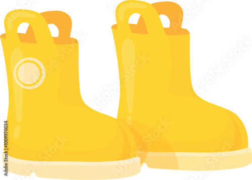 Yellow rubber boots for autumn season. Kid footwear