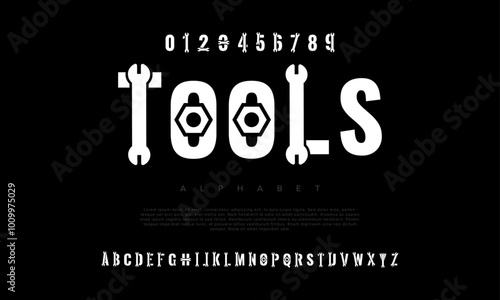 Tools creative modern geometric urban alphabet font. Digital abstract futuristic, game, techno, robot, music, logo, sport, minimal technology typography. Simple numeric vector illustration