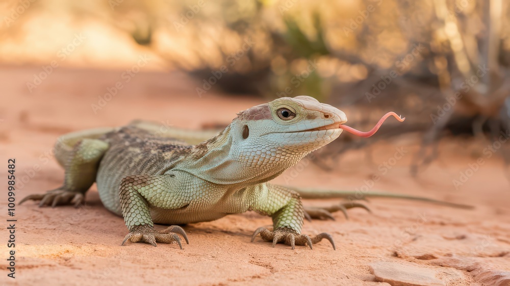 A Gila monster crawls across the desert floor, its tongue flicking. A Gila monster crawls across the desert floor, its tongue flicking.