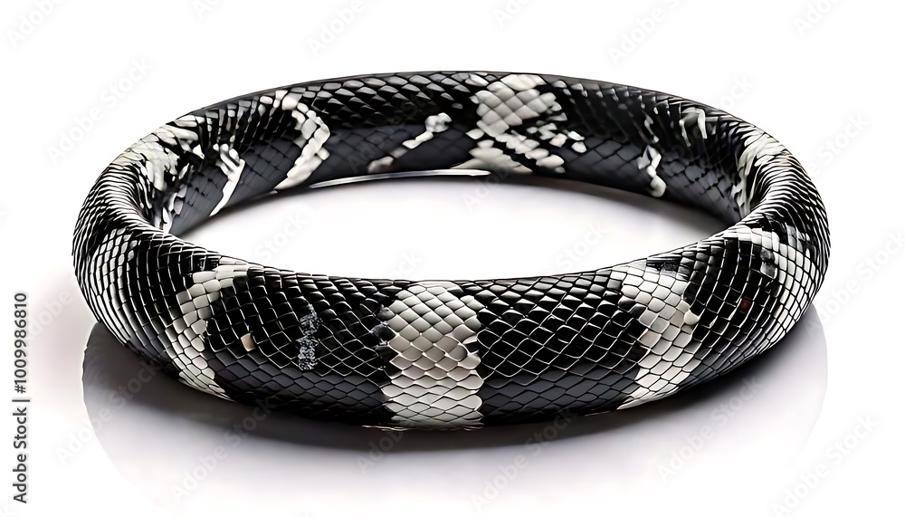 Fototapeta premium Black and White Smooth Snake Skin Pattern Bracelet with Beads, Showcasing Stunning Handmade Jewelry Design, Perfectly Blending Artistry and Style, Ideal for Fashion Photography and Unique Gift Ideas
