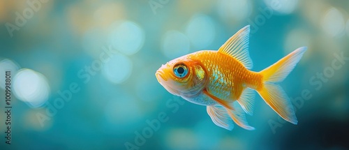 Golden fish glide in a bright tank photo