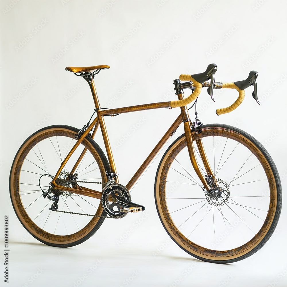Fototapeta premium Elegant Gold Road Bike with Wooden Frame