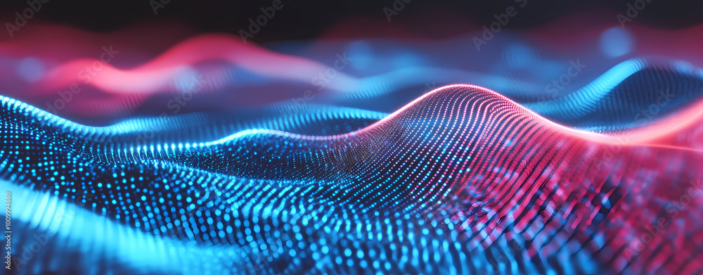 Abstract digital background with glowing blue and red dots waving, a technology concept representing big data Abstract digital background with glowing blue and red dots waving, a technology concept representing big data
