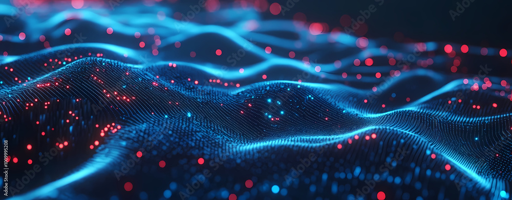 Abstract digital background with glowing blue and red dots waving, a technology concept representing big data Abstract digital background with glowing blue and red dots waving, a technology concept representing big data