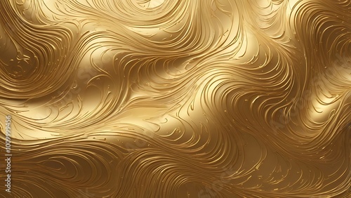 Abstract digital design artwork metallic textured background of a golden swirling patterns, characterized by intricate, flowing lines and curves