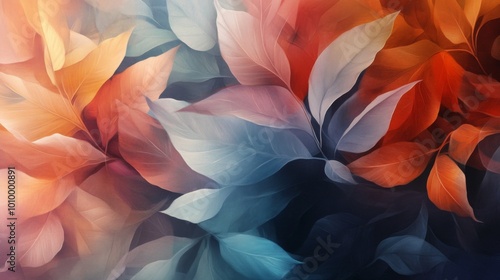 Wallpaper Mural A vibrant abstract illustration featuring a close-up of colorful leaves, with a soft, dreamy feel. Torontodigital.ca