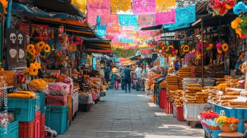 Vibrant and Colorful Traditional Mexican Market Scene