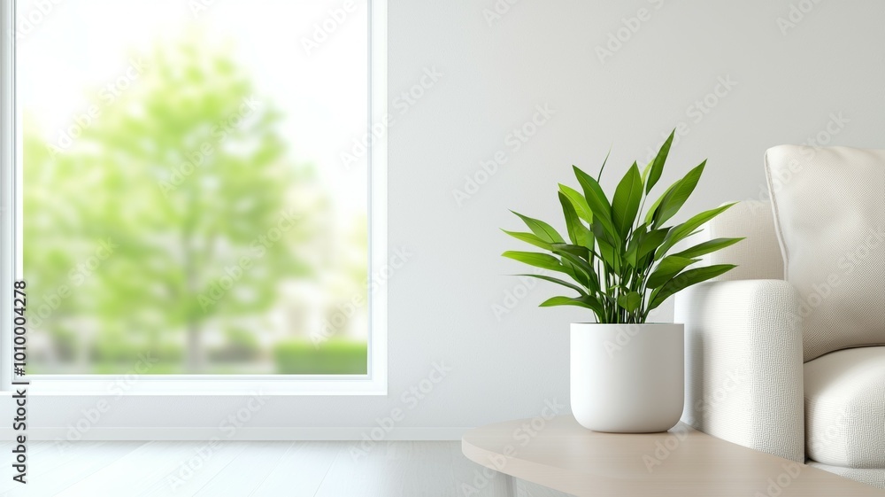 Fototapeta premium A potted plant sits on a table in front of a window