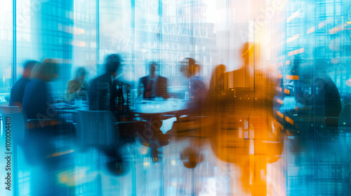 abstract blurred image of business people at a conference table