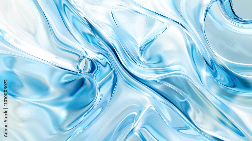 Obraz premium Abstract blue glass texture with fluid waves and reflections