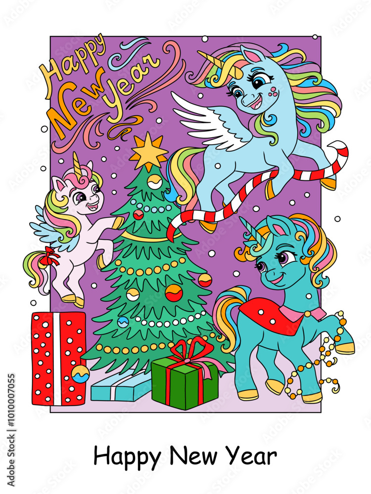 Christmas family of cute unicorns vector illustration Christmas family of cute unicorns vector illustration