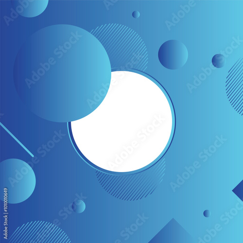 Blue gradient abstract background with fluid Circle and white Frame geometric shape.