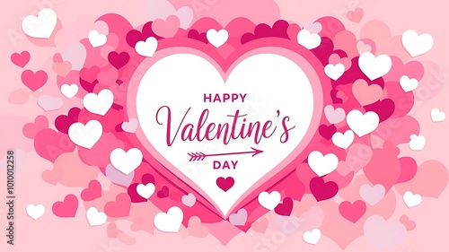 Happy Valentine's Day celebration with pink and red hearts illustration