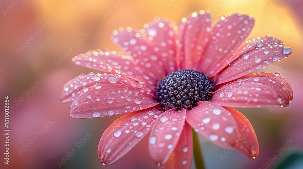 Pink Flower with Dew Drops in Soft Focus Pink Flower with Dew Drops in Soft Focus