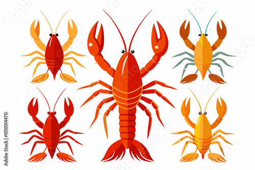 set of crawfish vector art illustration