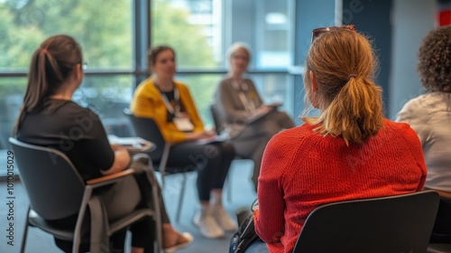 Group Discussion in a Modern Office Setting