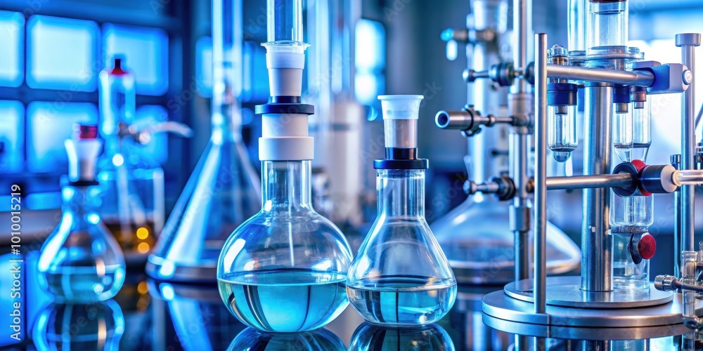 Close-up of a scientific apparatus with detailed molecular models for drug development process , technology Close-up of a scientific apparatus with detailed molecular models for drug development process , technology