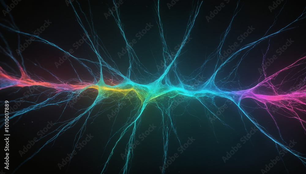 Fototapeta premium Neural connections, aurora, artificial intelligence, beautiful alien space visualization of a neural network,science and technology abstract art