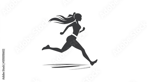 Dynamic vector logo design featuring a lady running, symbolizing energy and movement. This sleek and modern logo captures the essence of athleticism and vitality, making it perfect for fitness brands,