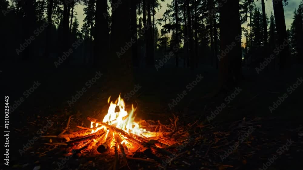 4K Campfire Flames and Rising Sparks in Forest at Dusk – Flickering Firelight 4K Campfire Flames and Rising Sparks in Forest at Dusk – Flickering Firelight