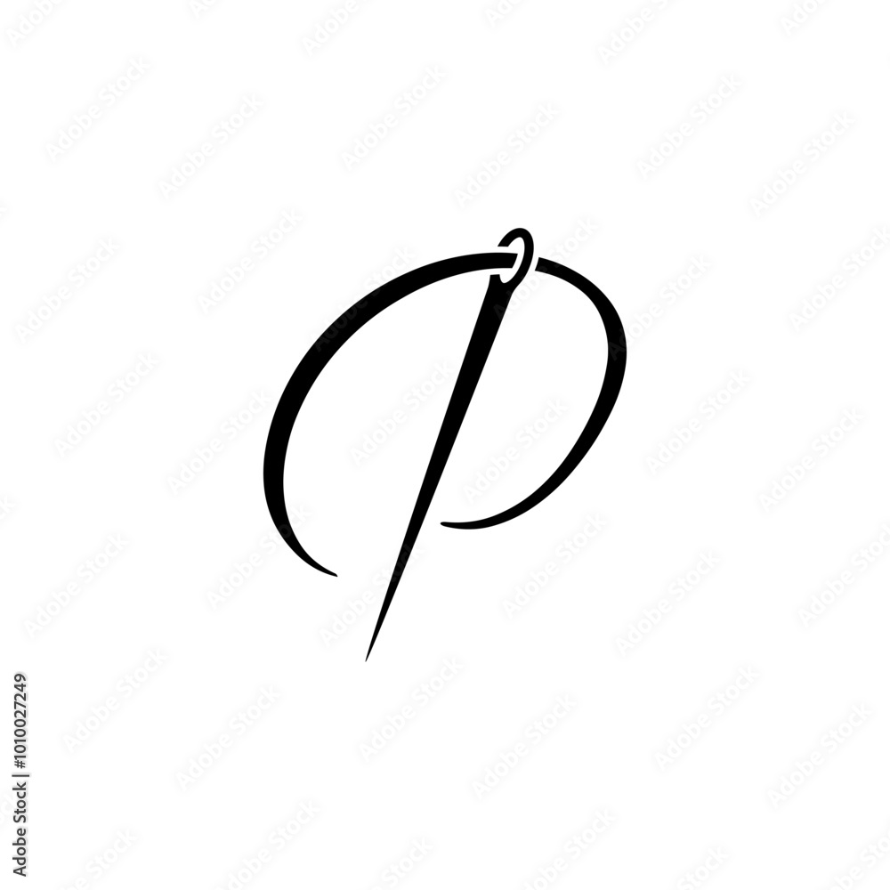script letter initial p with sewing needle logo script letter initial p with sewing needle logo