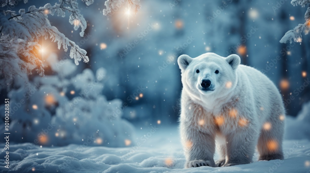 Adorable polar bear cub in a winter scene Adorable polar bear cub in a winter scene