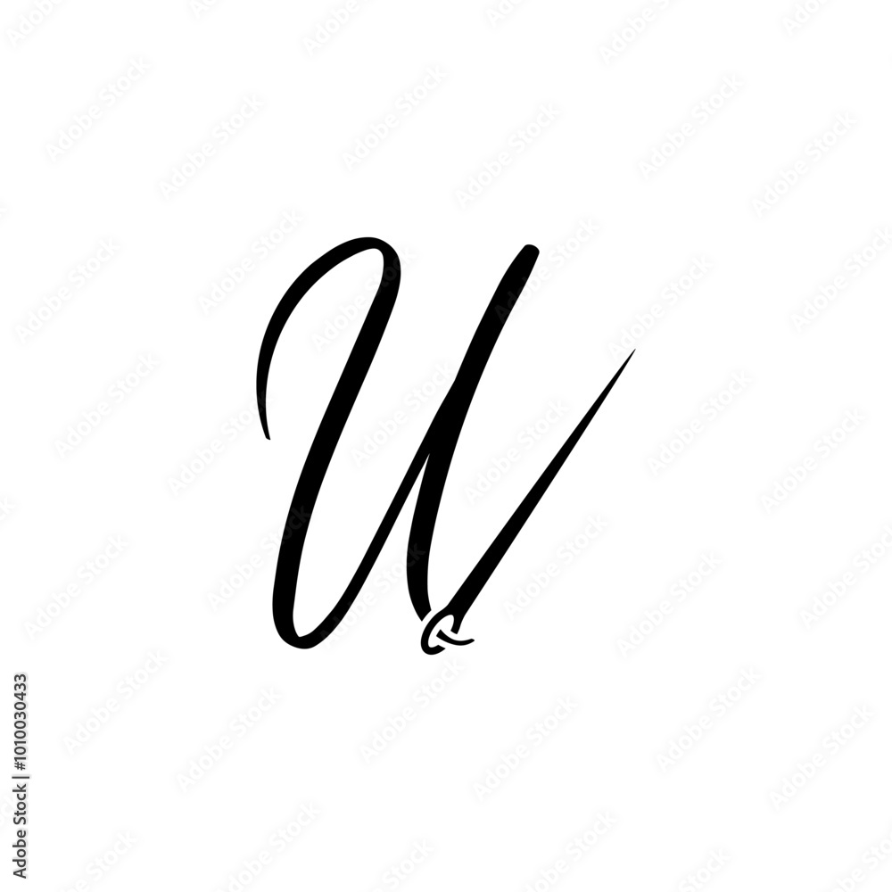 script letter initial u with sewing needle logo script letter initial u with sewing needle logo