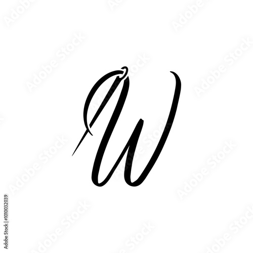 script letter initial w with sewing needle logo