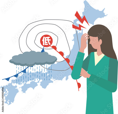 低気圧による体調不良の女性