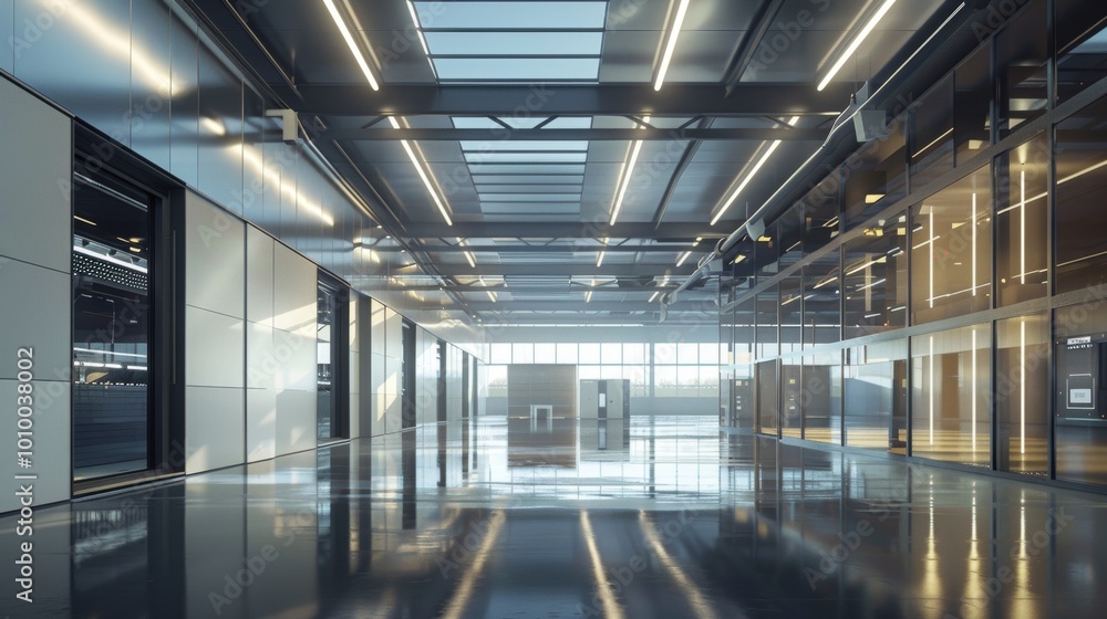 Obraz premium Sleek and Modern Office Hallway with Bright Architectural Design