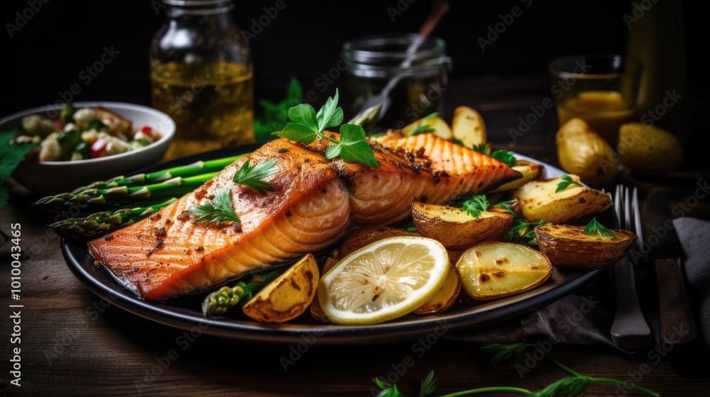 Grilled Salmon with Roasted Potatoes and Asparagus Grilled Salmon with Roasted Potatoes and Asparagus