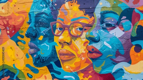 Vibrant Abstract Mural Painting Showcasing Expressive Graffiti Inspired Artwork on Urban Wall