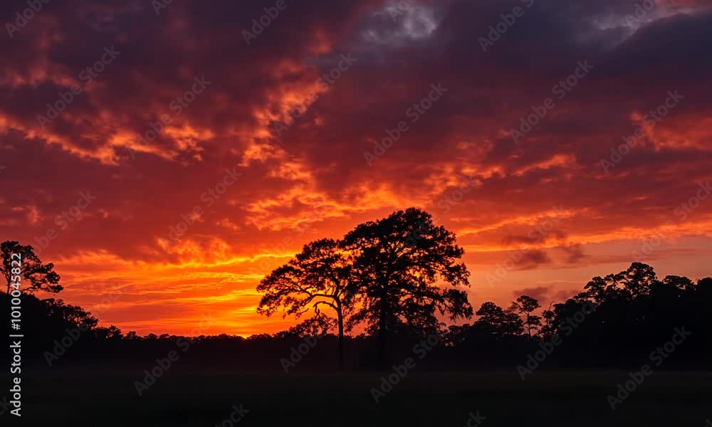Fiery Sunset Over a Silhouetted Tree Fiery Sunset Over a Silhouetted Tree