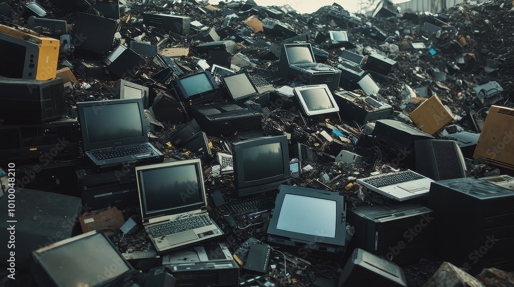 Pile of Discarded Electronic Devices and Waste Pile of Discarded Electronic Devices and Waste