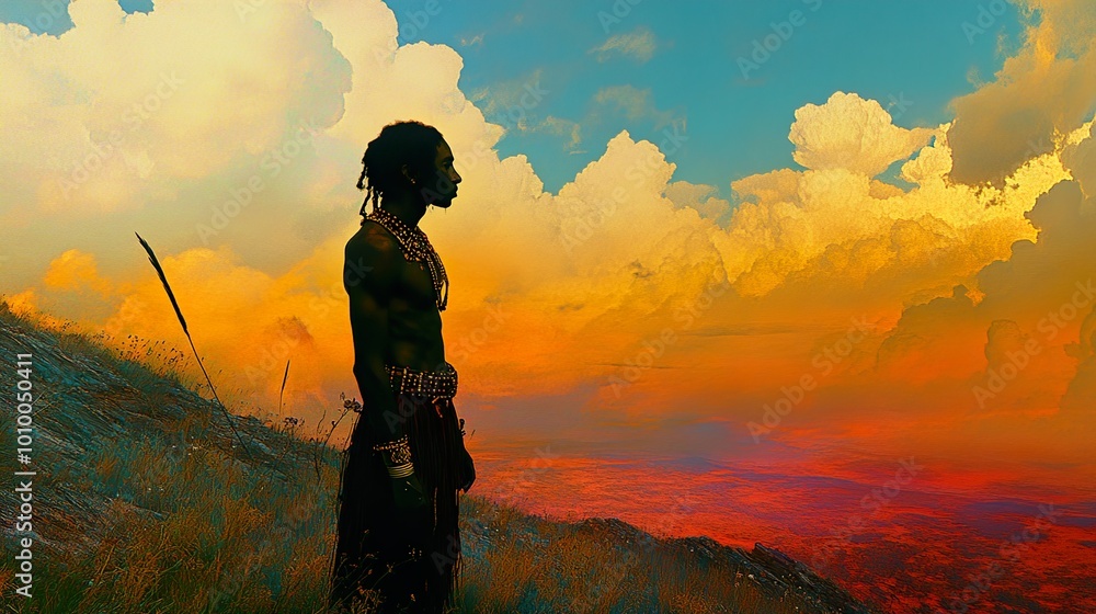 Silhouette of a Man Against a Dramatic Sunset Silhouette of a Man Against a Dramatic Sunset