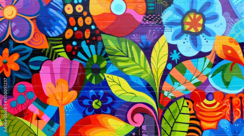 Vibrant Floral and Botanical Abstract Art with Tropical Leaves and Psychedelic Patterns Vibrant Floral and Botanical Abstract Art with Tropical Leaves and Psychedelic Patterns