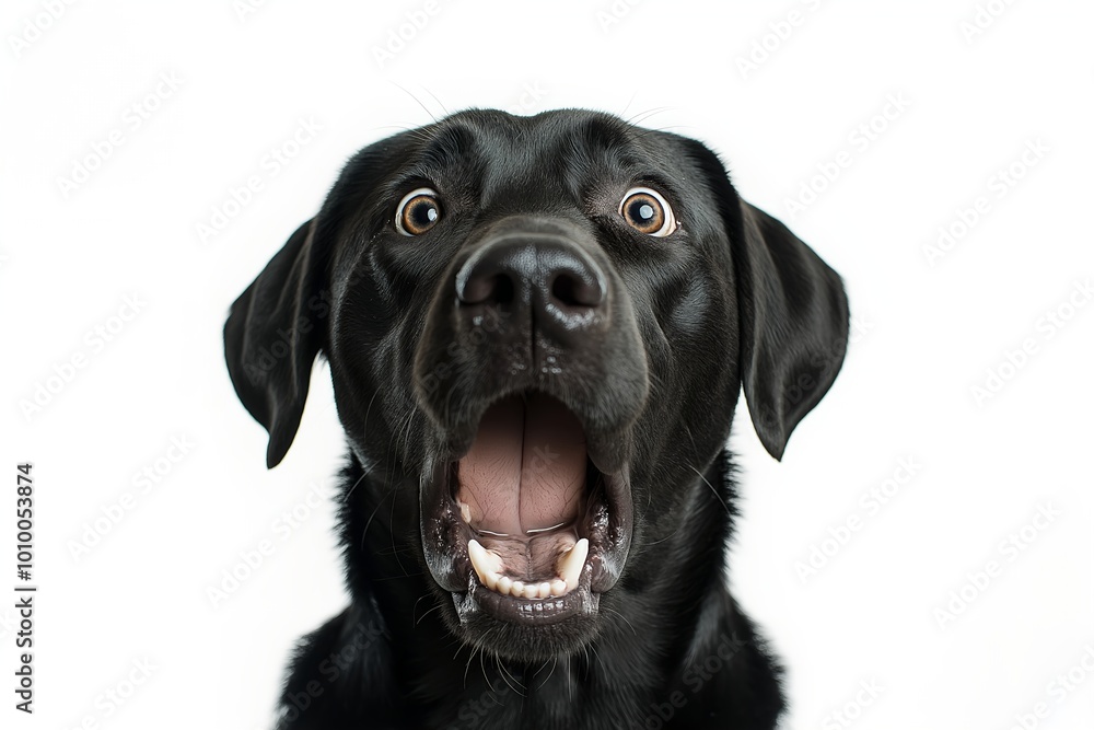 Close-up Of A Angry And Surprised Labrador Retriever Isolated On White Background With A Funny And Excited Expression, Dog Portrait Close-up Of A Angry And Surprised Labrador Retriever Isolated On White Background With A Funny And Excited Expression, Dog Portrait