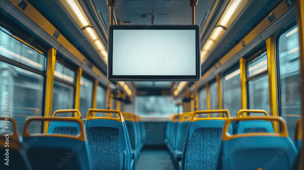 A bus with a large screen on the wall. The screen is empty A bus with a large screen on the wall. The screen is empty