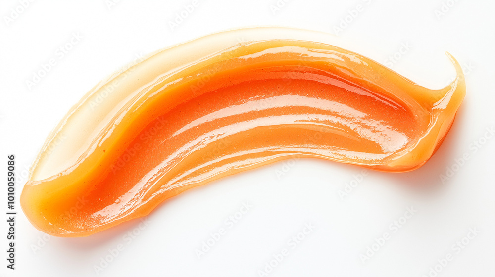 a single, elegant swatch of peach jam on a white background, with soft color gradients and a subtle sheen to highlight the texture and glossiness of the jam a single, elegant swatch of peach jam on a white background, with soft color gradients and a subtle sheen to highlight the texture and glossiness of the jam