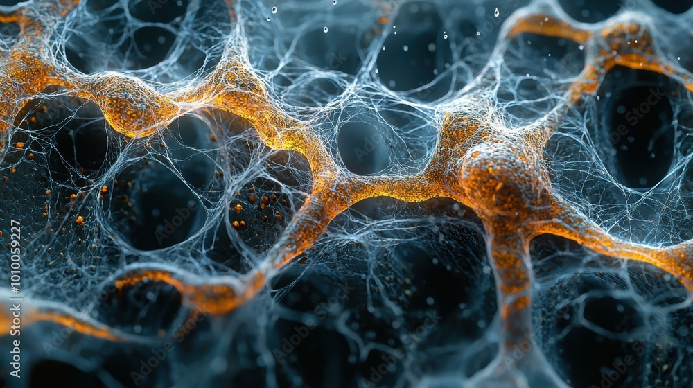 Macro photograph capturing the intricate networks of mycorrhizal fungi that symbiotically enhance plant growth and soil health Macro photograph capturing the intricate networks of mycorrhizal fungi that symbiotically enhance plant growth and soil health